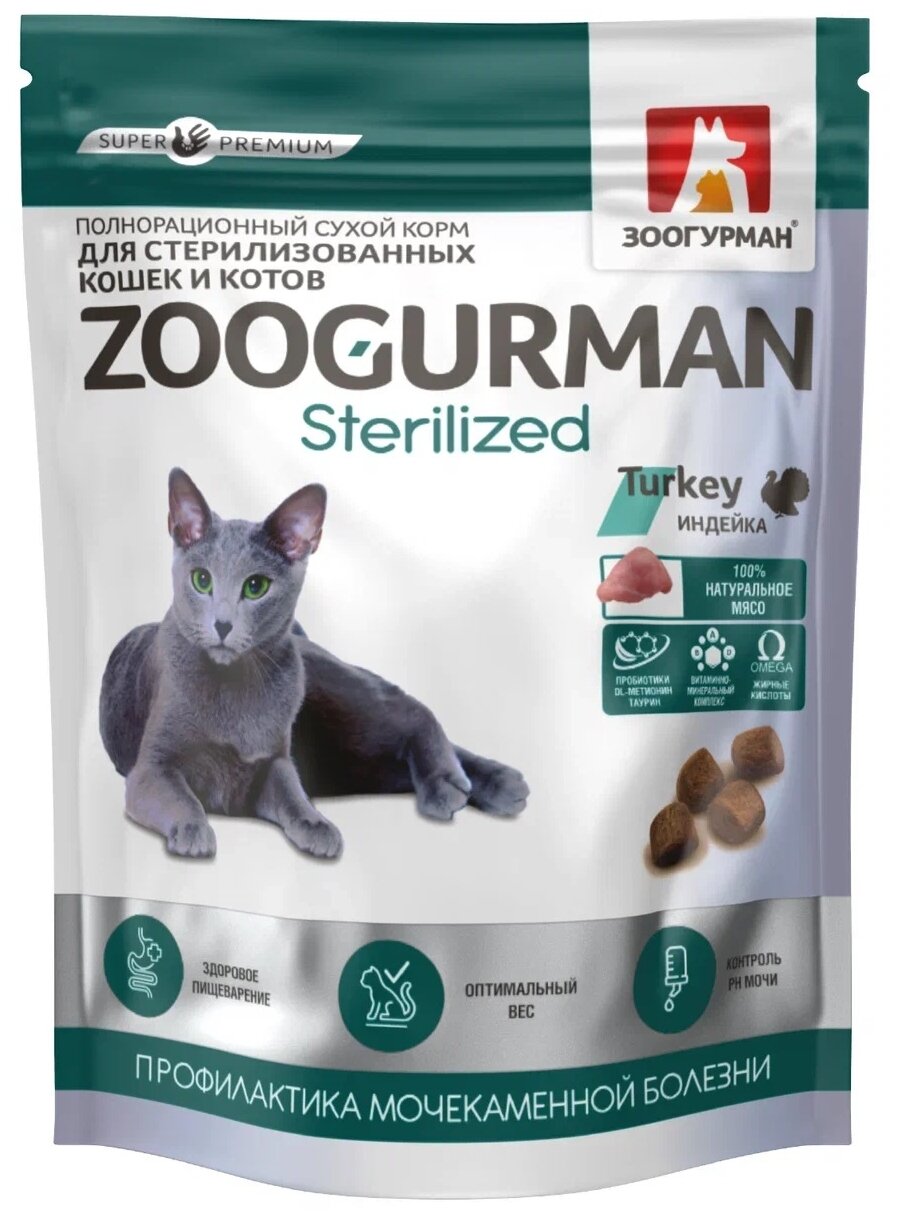 Сухой корм для стерилизованных кошек Зоогурман с индейкой