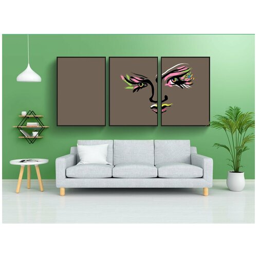 фото Набор модулных постеров для интерьера "лицо, женщина, красочный" 60x90 см. в тубусе, без рамки lotsprints