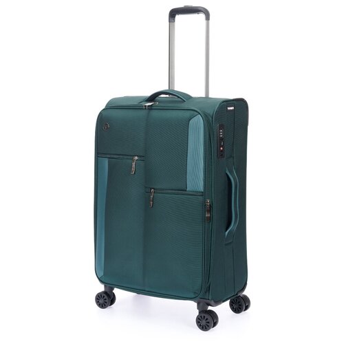 фото Умный чемодан torber, текстиль, нейлон, abs-пластик, адресная бирка, увеличение объема, 56 л, размер m, зеленый