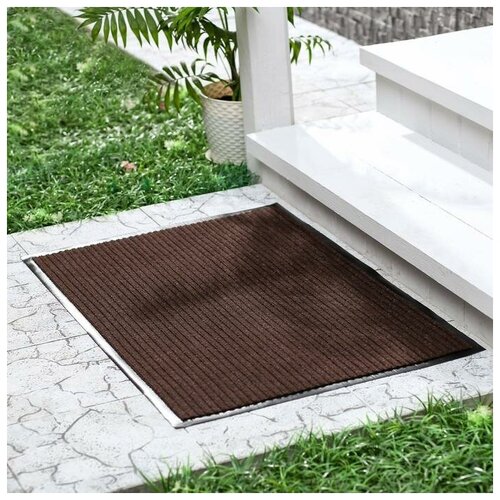 фото Коврик придверный влаговпитывающий, ребристый, «стандарт», 120×250 см, цвет коричневый нет бренда