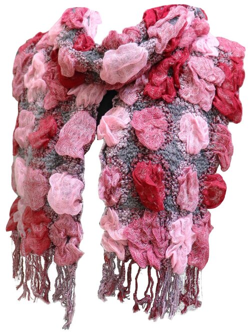 Шарф Crystel Eden, кашемир, шерсть, с бахромой, 180х25 см, розовый, красный