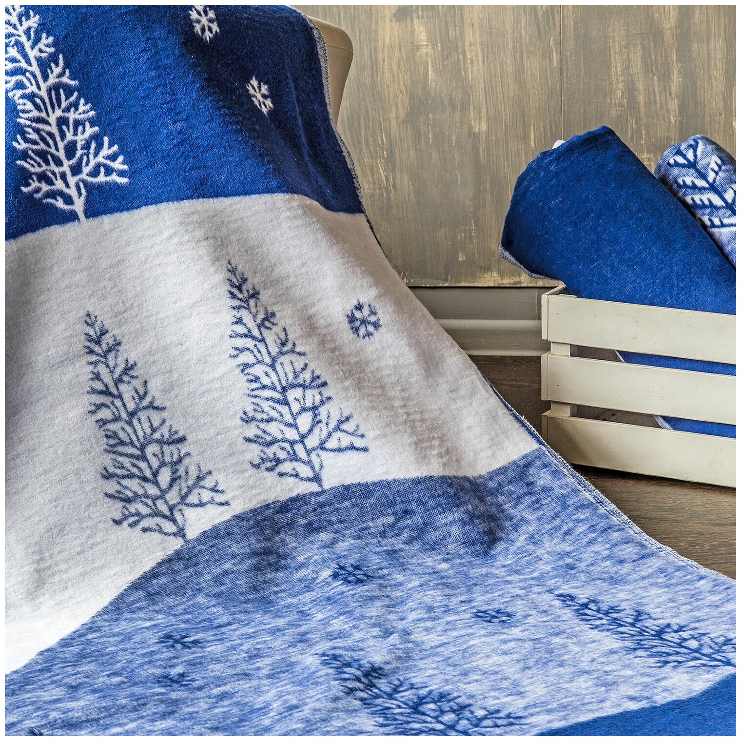 Одеяло байковое Ермолино (100% хлопок) сумеречный синий лес 150*212