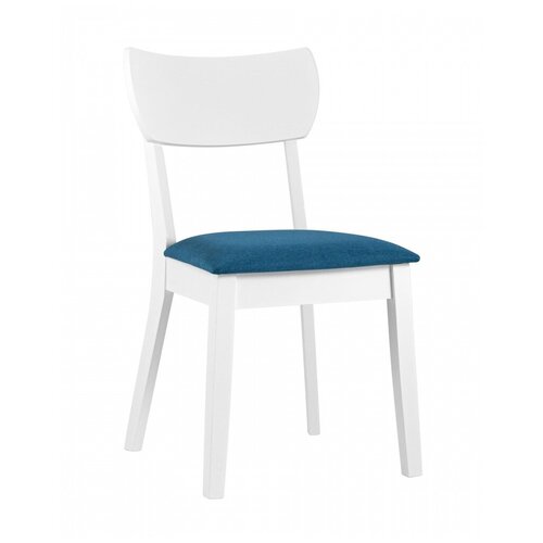 фото Комплект из четырех стульев stool group tomas white из массива гевеи, каркас белый, сиденье синее