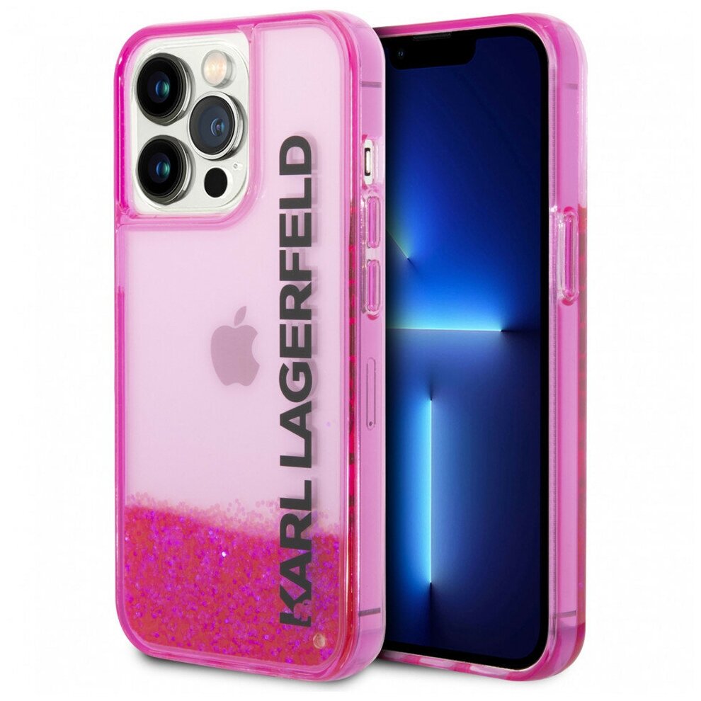 Lagerfeld для iPhone 13 Pro Max чехол Liquid Glitter Elongated logo Hard Translucent pink, шт