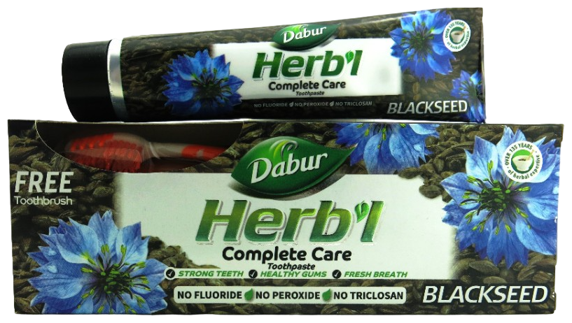 Зубная паста Дабур Хербл с черным тмином (Dabur Herb'l Black Seed) с зубной щеткой средней жесткости, Комплексная Защита, 150 г.