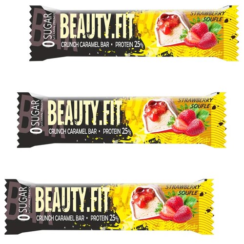 фото Протеиновые батончики кранч beauty fit / protein bar 25%, 3х60г (клубника-белый шоколад)/ nuts & caramel / без сахара, низкокалорийные/ с витаминами и фолиевой кислотой beauty.fit