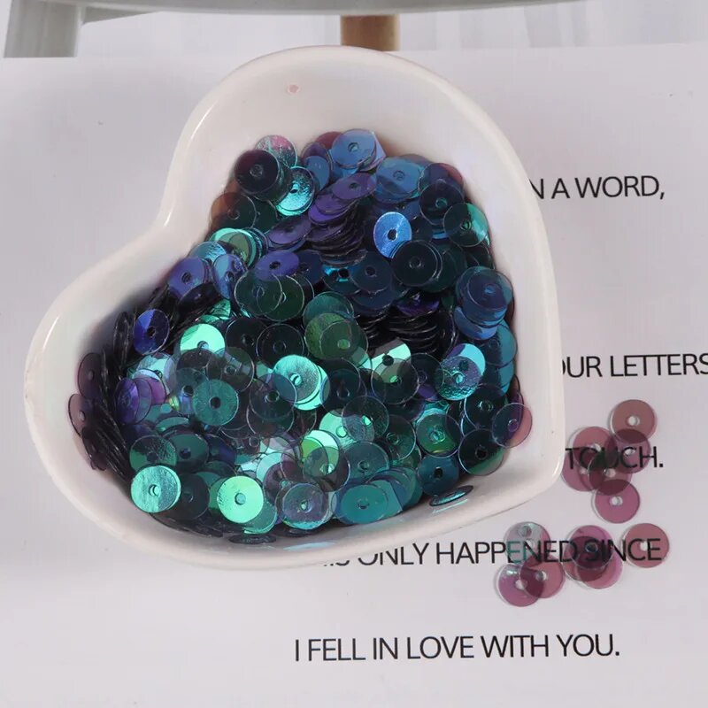 ПВХ блестки Flatcup 4/5/6 мм Бирюзовый, 5mm 10g 1000pcs, Transparent D Purple
