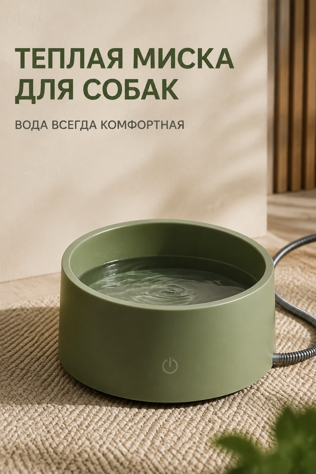 Зеленая миска для собак с подогревом, 2,2 л, ABS
