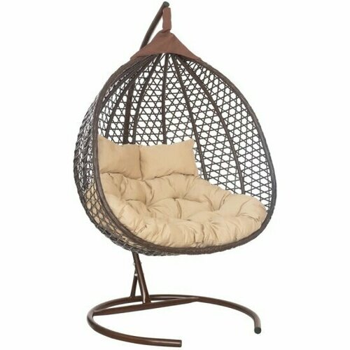 Подвесное двухместное Laura Outdoor кресло-кокон фиджи коричневый+Бежевая подушка
