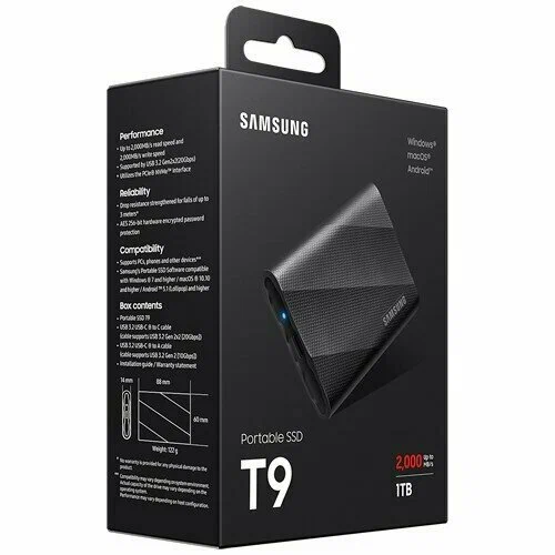 1 ТБ Внешний накопитель Samsung T9 SSD USB 3.2 Black (Черный) (Код модели: MU-PG1T0B/WW)