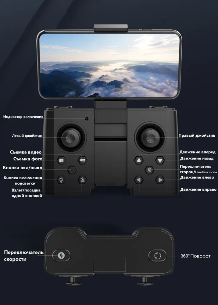 Квадрокоптер с 2-мя камерами MSDR-190 mini : 4K HD/5G/GPS/2 батареи/складной.