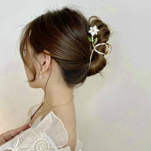 Металлическая Заколка-краб для волос с цветком/ заколка крабик для волос в виде цветка корейская женская заколка для волос в корейском стиле