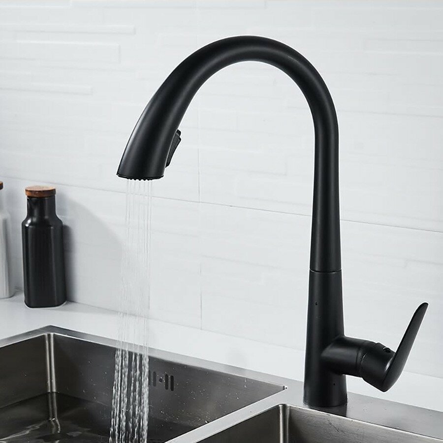 фото Смеситель сенсорный для кухни с выдвижным изливом и режимом душ, Серый матовый