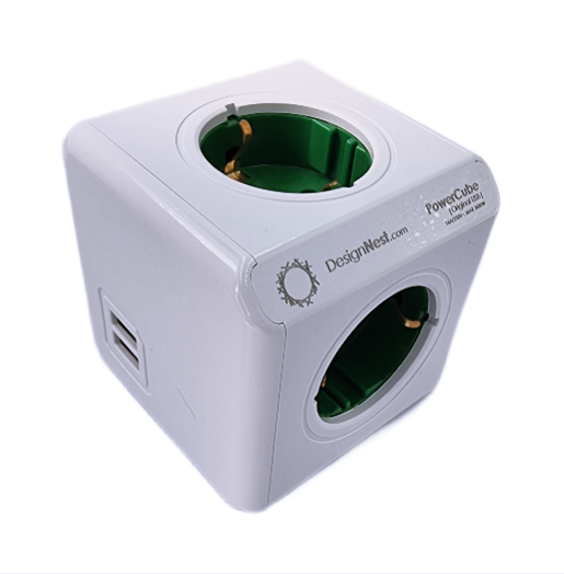 Сетевой разветвитель Allocacoc/DesignNest PowerCube Original USB GREEN 1202GN/DEOUPC, 4 розетки, 2 USB, без провода, зеленый