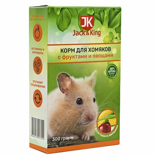 Сухой корм для грызунов Jack&King - Для хомяков, с фруктами и овощами, 300 г, 1 шт хлопья мультизлаковые с фруктами 300 г