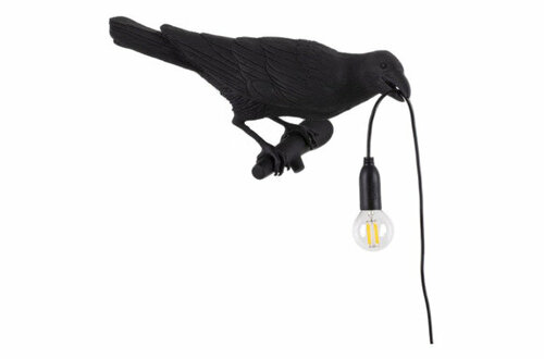 Настенный светильник Seletti Птица смотрит направо 30x13,5 см, h17 см, смола, черный