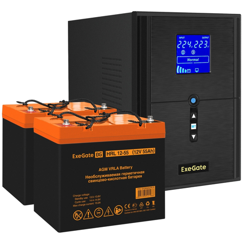 ИБП + батарея ExeGate SineTower SZ-2000. LCD. AVR.3SH.1C13. USB + 2x HRL 12-55 (55Ач) (EX296843RUS)