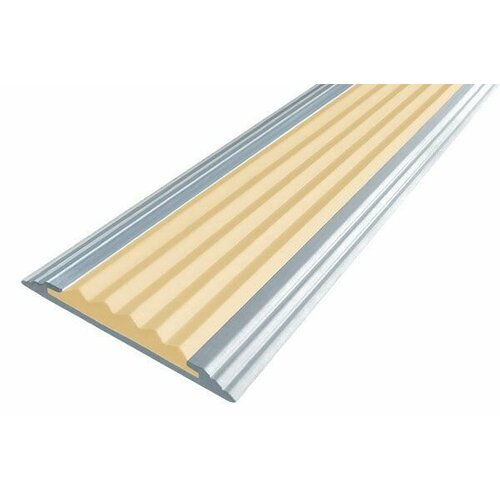 Алюминиевая полоса противоскользящая с одной вставкой 46 мм, 1,35 метра, бежевая, накладка на ступени против скольжения
