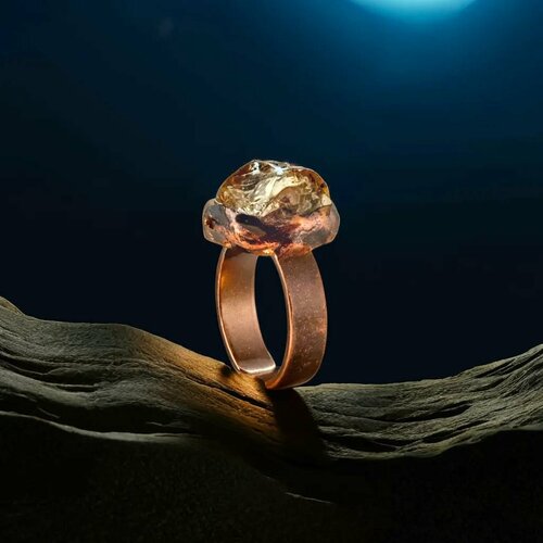 Кольцо, цитрин, безразмерное, коралловый, мультиколор