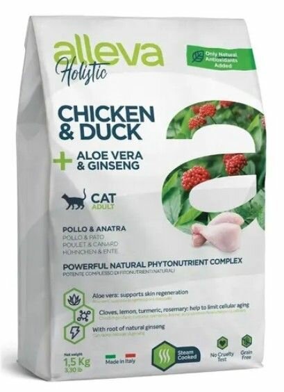Сухой беззерновой корм ALLEVA HOLISTIC CAT ADULT CHICKEN&DUCK для взрослых кошек, с курицей и уткой, 1,5 кг
