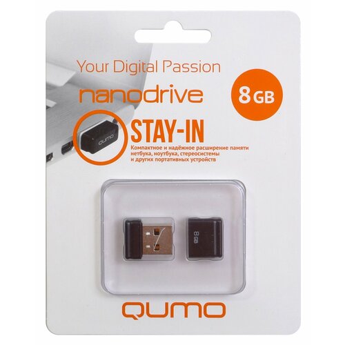 Флэш Диск USB 2.0 QUMO 8GB NANO QM8GUD-NANO-B Black