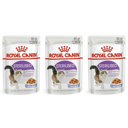 Royal Canin Корм влажный для стерилизованных кошек и кастрированных котов Sterilised, кусочки в желе, 85 гр, 3 шт корм для стерилизованных кошек royal canin sterilised кусочки в соусе 85 г