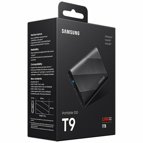 4 TB Внешний SSD Samsung T9 Portable 2000 Мб/с черный (MU-PG4T0B/AM) — фото 1