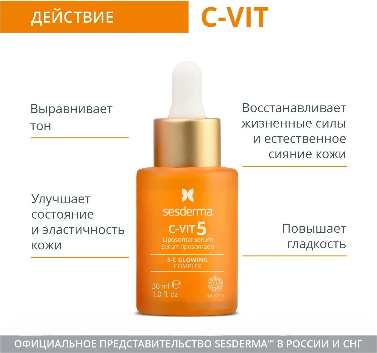 SesDerma / C-VIT 5 – Сыворотка липосомальная с комплексом витамина С (5 типов) | Liposomal serum, 30мл — фото 1
