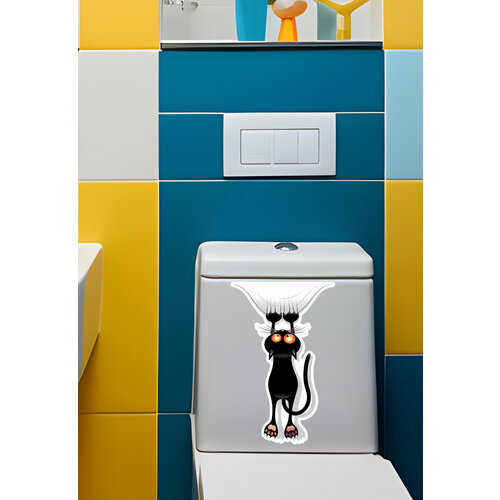 Наклейка интерьерная матовая прикол на унитаз/дверь/холодильник/ванную дома и на даче принт кошка