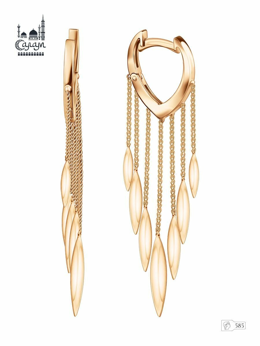 Серьги с подвесками, красное золото, 585 проба