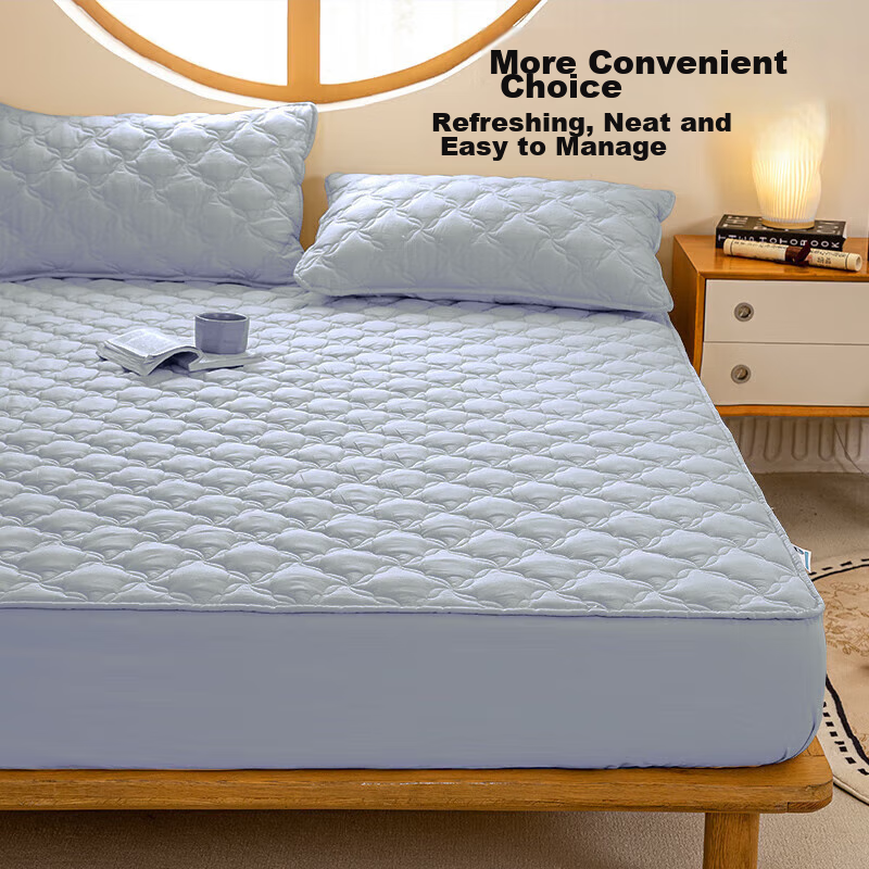 MUJI Class A Padded Pure Cotton Fitted Sheet Single Piece 1.5x2 Meter Bed Cover Mattress Cover Full Coverage Fitted Sheet Blue