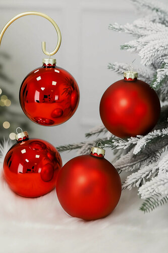 Изображение товара Набор стеклянных шаров матовых и глянцевых, цвет: красный, 100 мм, 4 шт, Winter Deco 141502/2000199
