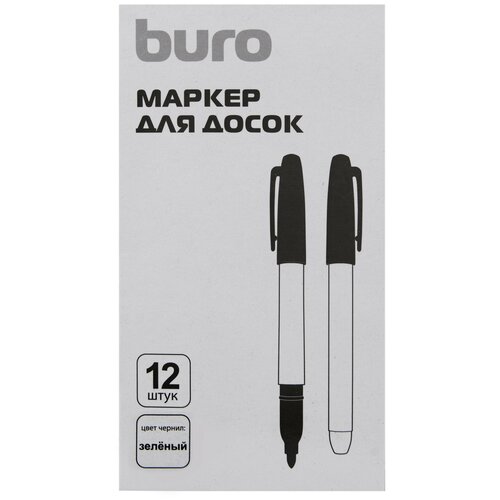 Маркер для досок Buro пулевидный пишущий наконечник 2.5мм зеленый коробка