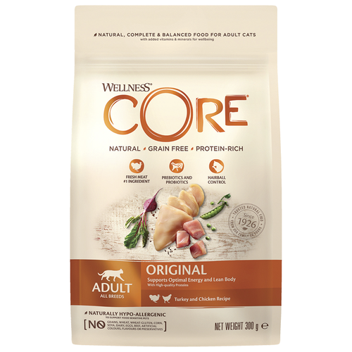 Сухой корм для кошек Wellness CORE Original, беззерновой, курица, индейка 300 г