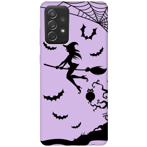 фото Силиконовая чехол-накладка silky touch для samsung galaxy a72 с принтом "witch on a broomstick" сиреневая gosso