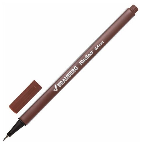 Ручка капиллярная (линер) BRAUBERG "Aero", коричневая, трехгранная, металлический наконечник, линия письма 0,4 мм, 142257 5 шт