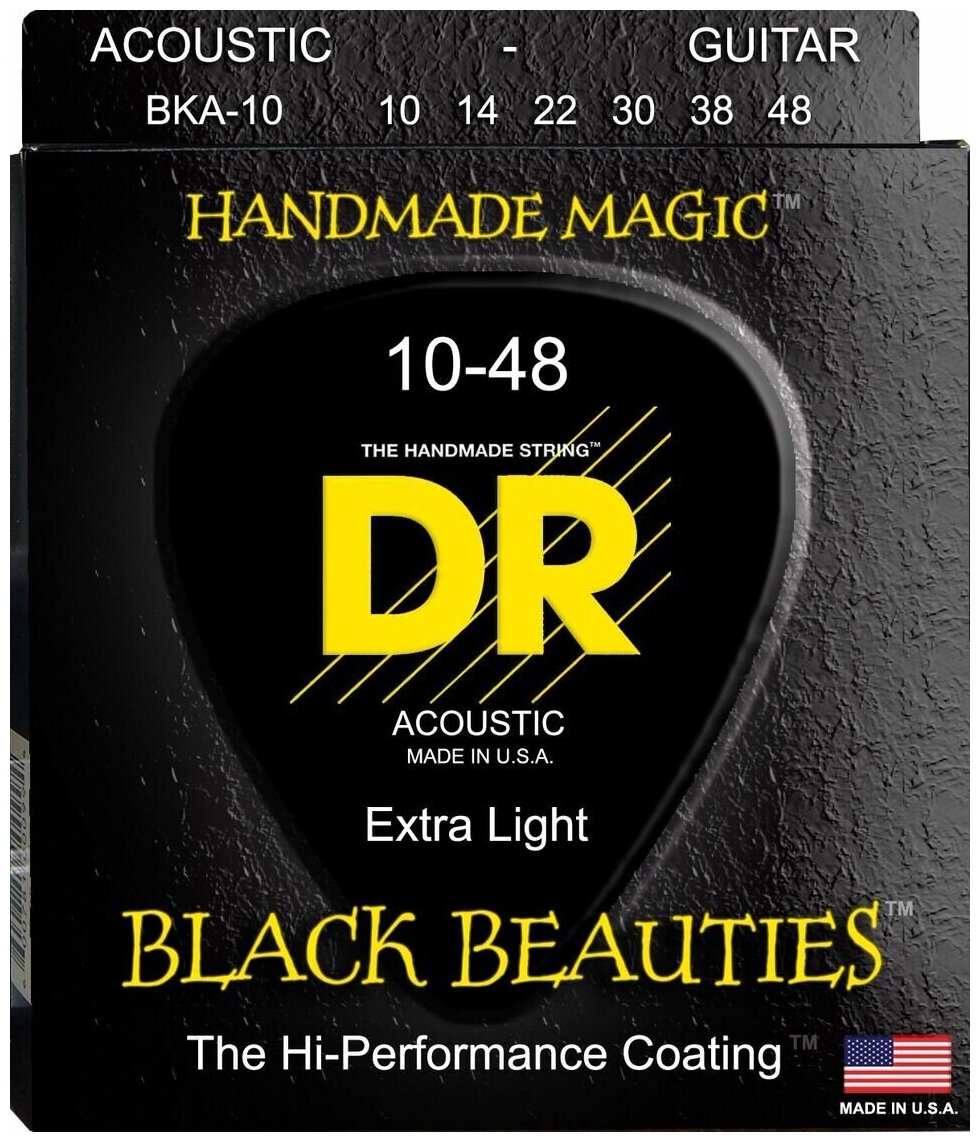 Струны ДЛя Акустической гитары Черные 10-48 DR BKA-10 Black Beauties