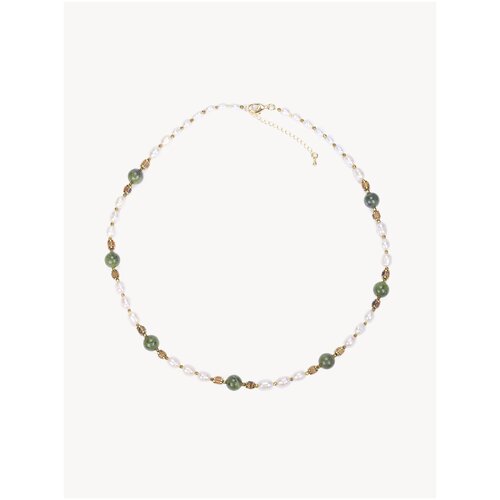 Колье женское на шею SAUTOIR из жемчуга и нефрита 45 см