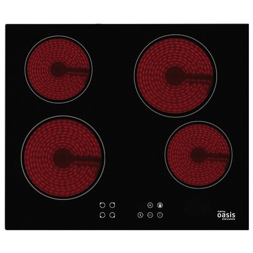Электрическая варочная панель Oasis P-SBS, ширина 58 см, стеклокерамика, 4 конфорки, 6000 Вт электрическая варочная панель oasis p sbd ширина 29 см стеклокерамика 2 конфорки 3000 вт