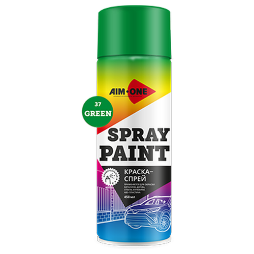 Краска Aim-One Spray Paint, green, глянцевая, 450 мл акриловая краска спрей черная матовая aim one 450 мл аэрозоль sp mb4