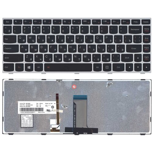 Клавиатура для ноутбука Lenovo IdeaPad Flex 2-14, G40-30, G40-70 черная, рамка серебряная, с подсвет клавиатура для ноутбука lenovo ideapad g40 70 p n sn20j78609 6385h pk1310e1a00