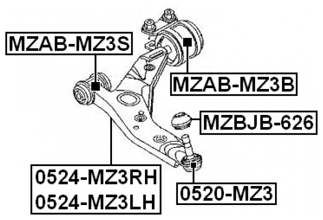 Сайлентблок передний переднего рычага Febest MZAB-MZ3S