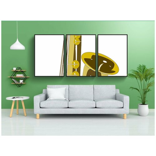 фото Набор модулных постеров для интерьера "саксофон, музыка, музыкальный" 60x90 см. в тубусе, без рамки lotsprints