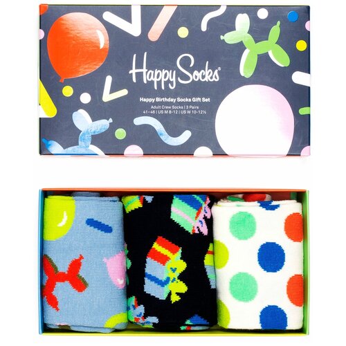 Носки Happy Socks, 3 пары, размер 41-46, белый, черный, серый