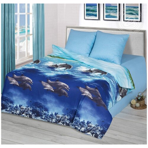 Евро комплект постельного белья Голубая лагуна бязь Премиум наволочки 70x70 см
