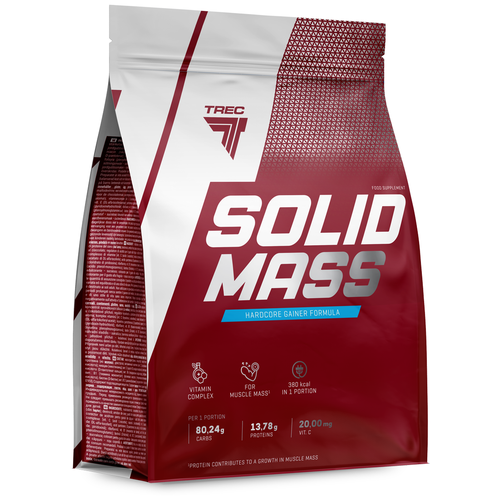 Гейнер Trec Nutrition Solid Mass, 3000 г, ваниль гейнер trec nutrition mass xxl 3000 г ваниль