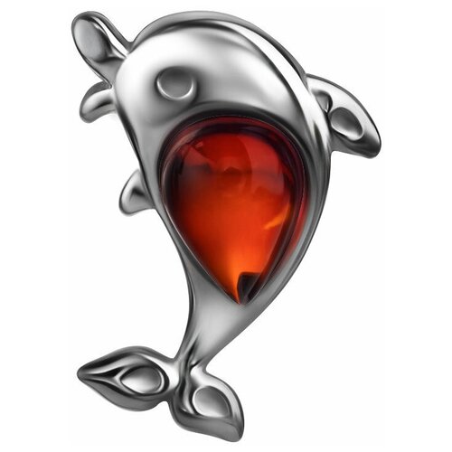 фото Amberholl миниатюрная подвеска из серебра и натурального янтаря вишнёвого цвета «котопёс. дельфин»
