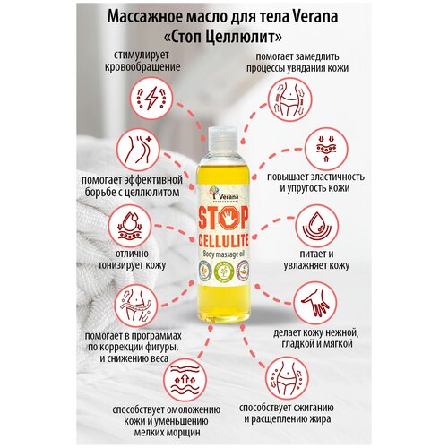 Verana Массажное масло для тела Стоп Целлюлит, натуральное, антицеллюлитное, омолаживающее, восстанавливающее, ароматерапия 250 мл