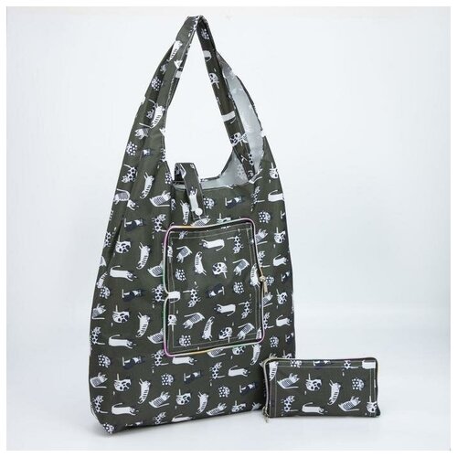 фото Сумка хозяйственная складная, отдел на кнопке, цвет зелёный барсоня