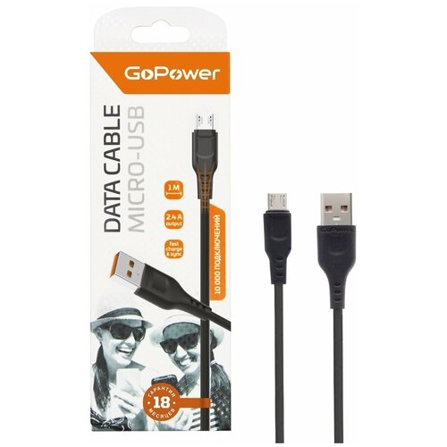 Кабель GoPower GP01M USB (m)-microUSB (m) 1.0м 2.4A ПВХ черный (1/800)